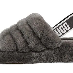 UGG Charcoal Fluffy Slippers